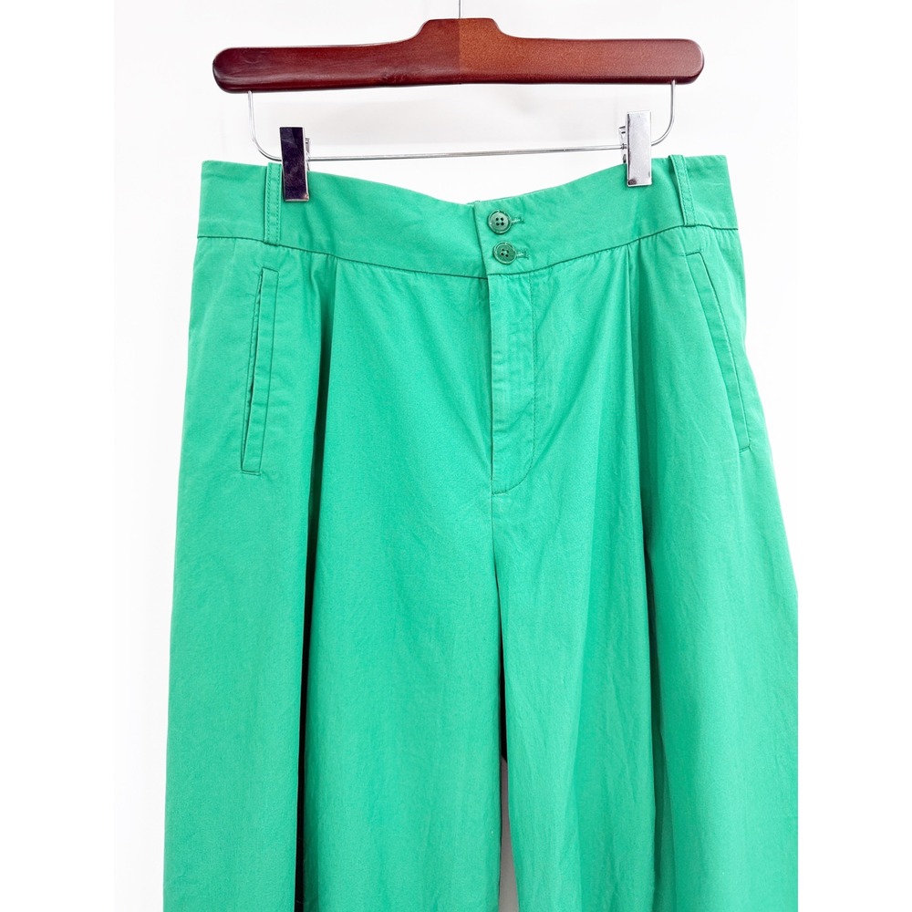 By Anthropologie Green Wide Leg Culotte Pants High Rise Cotton Cropped Size 10 - Picture 9 of 15